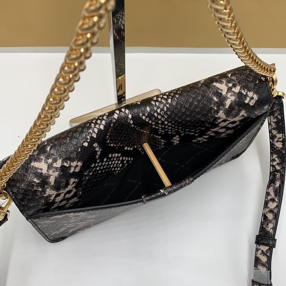 Michael Kors Sonia Medium Snake Embossed Shoulder Crossbody Bag Black color - Picture 5 of 16